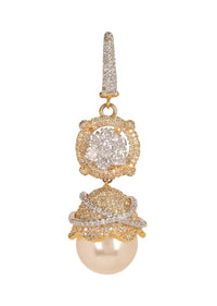 Gold And Silver Danglers Enhanced With Pearls, Stones And Crystals In Floral Pattern Online - Kalki Fashion