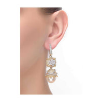 Gold And Silver Danglers Enhanced With Pearls, Stones And Crystals In Floral Pattern Online - Kalki Fashion