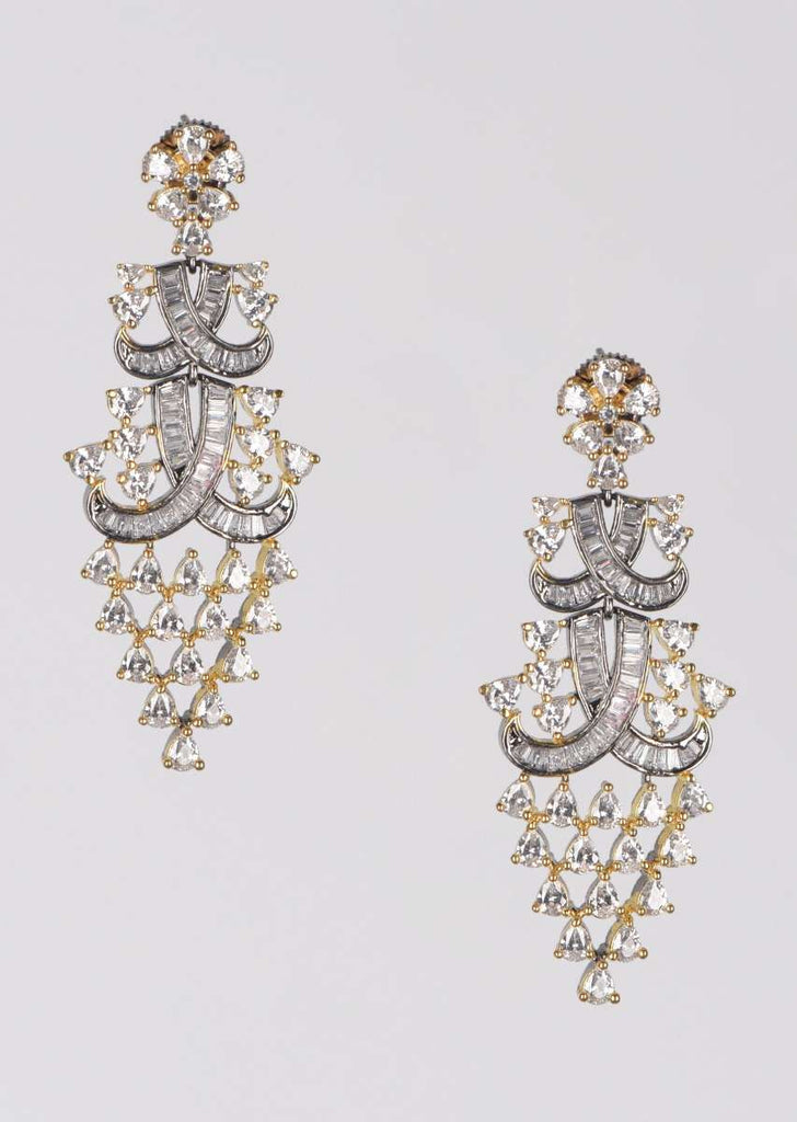 Gold And Silver Dangling Earrings Studded With Bugle Beads And Crystals Online - Kalki Fashion