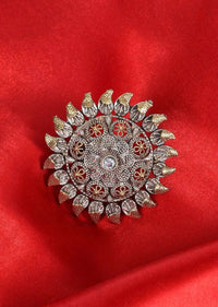 Gold and silver tone oxidized ring in floral shape only on Kalki