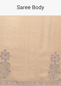 Gold Beige Saree In Cotton Silk With Red Raw Silk Blouse Piece Online - Kalki Fashion