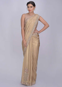 Gold Beige Saree In Cotton Silk With Red Raw Silk Blouse Piece Online - Kalki Fashion