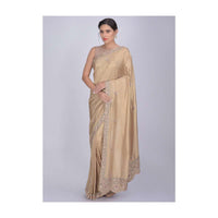 Gold Beige Saree In Cotton Silk With Red Raw Silk Blouse Piece Online - Kalki Fashion