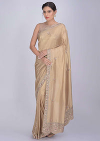 Gold Beige Saree In Cotton Silk With Red Raw Silk Blouse Piece Online - Kalki Fashion