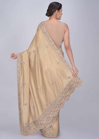 Gold Beige Saree In Cotton Silk With Red Raw Silk Blouse Piece Online - Kalki Fashion