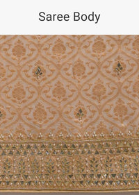 Gold Beige Saree In Georgette With Weaved Moroccan Jaal And Gotta Embroidered Border Online - Kalki Fashion