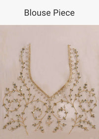 Gold Beige Saree In Georgette With Weaved Moroccan Jaal And Gotta Embroidered Border Online - Kalki Fashion