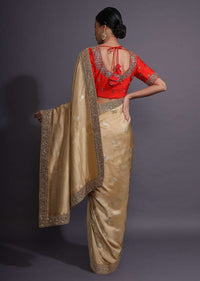 Gold Beige Saree In Silk With Weaved Buttis And Zardozi Border Online - Kalki Fashion