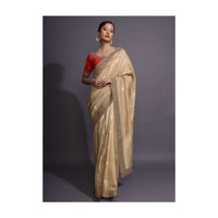 Gold Beige Saree In Silk With Weaved Buttis And Zardozi Border Online - Kalki Fashion