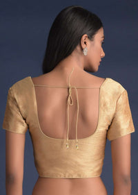 Gold Blouse In Raw Silk With Cord Detailing Online - Kalki Fashion