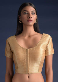 Gold Blouse In Raw Silk With Cord Detailing Online - Kalki Fashion