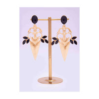 Gold coated cut out dangler earring with blazing black stones only on Kalki