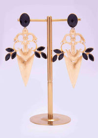 Gold coated cut out dangler earring with blazing black stones only on Kalki