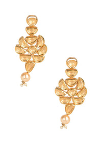 Gold Earrings With Pearls And Kundan Work In Fancy Floral Pattern Online - Kalki Fashion