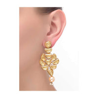 Gold Earrings With Pearls And Kundan Work In Fancy Floral Pattern Online - Kalki Fashion