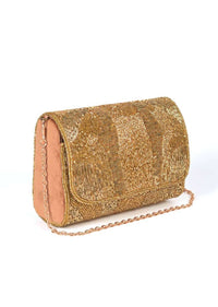 Gold Embellished Clutch In Abstract Pattern Online - Kalki Fashion