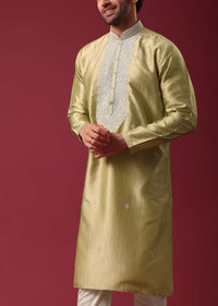 Gold Embroidered Kurta Set In Silk