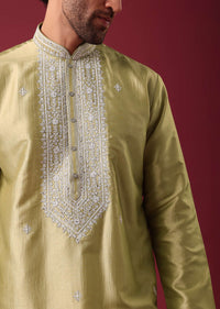 Gold Embroidered Kurta Set In Silk