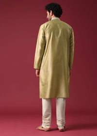 Gold Embroidered Kurta Set In Silk