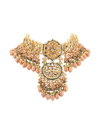 Gold-Finish Kundan Choker Necklace Set With Intricate Colourful Meenakari Work In Mix Metal