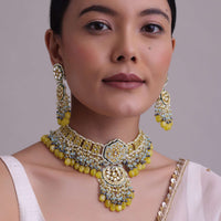 Gold-Finish Kundan Choker Necklace With Colorful Intricate Meenakari Work And Stones In Mix Metal