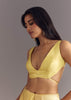 Gold Glossy Tissue Saree With Floral Cutdana And Moti Embroidery