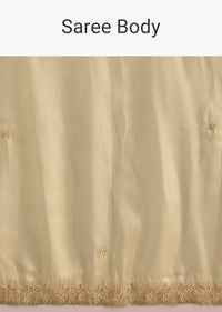 Gold Glossy Tissue Saree With Floral Cutdana And Moti Embroidery