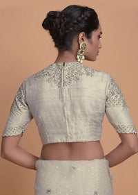 Gold Grey Blouse In Raw Silk With Zardozi Embroidered Floral Design Online - Kalki Fashion