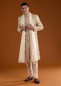 Gold Jacquard Sherwani Kurta Set