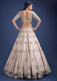 Sandcastle Tan Lehenga Choli With Hand Embroidered Buttis In Heritage Motifs Online - Kalki Fashion