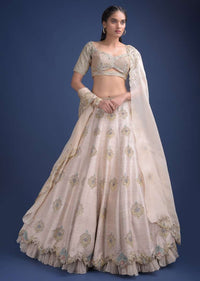 Sandcastle Tan Lehenga Choli With Hand Embroidered Buttis In Heritage Motifs Online - Kalki Fashion