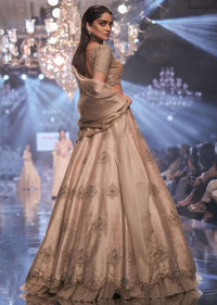 Sandcastle Tan Lehenga Choli With Hand Embroidered Buttis In Heritage Motifs Online - Kalki Fashion