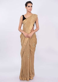 Gold linen saree with embroidered butti only on Kalki