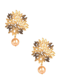 Gold Plated And Black Studs In Fancy Flower Pattern With A Dangling Bead Online - Kalki Fashion