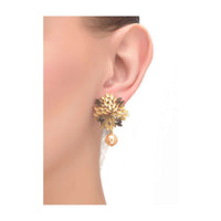 Gold Plated And Black Studs In Fancy Flower Pattern With A Dangling Bead Online - Kalki Fashion