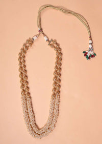 Gold Plated Beads And Pearls Half And Half Long Layered Necklace With Matching Jhumkas Online - Kalki Fashion