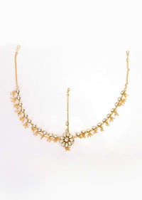 Gold plated bridal maatha patti with nano moti bunch drop only on Kalki