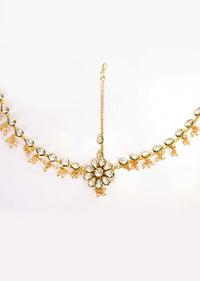 Gold plated bridal maatha patti with nano moti bunch drop only on Kalki
