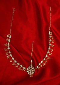 Gold plated bridal maatha patti with nano moti bunch drop only on Kalki