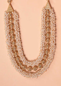 Gold Plated Carved Beads And Pearl Layered Necklace With Matching Jhumkas Online - Kalki Fashion