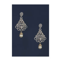 Gold Plated Carved Danglers With Stones And Crystals Along With Dangling Pearl Online - Kalki Fashion