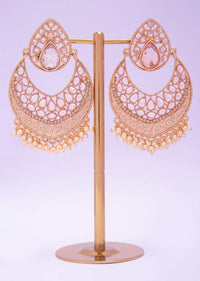 Gold plated chandbali earring with crystal beads and nano moti drops  only on kalki