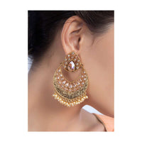 Gold plated chandbali earring with crystal beads and nano moti drops  only on kalki