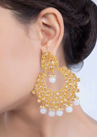 Gold plated chandbali earring with kundan beads stone and glossy beads only on kalki