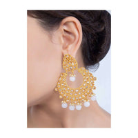 Gold plated chandbali earring with kundan beads stone and glossy beads only on kalki