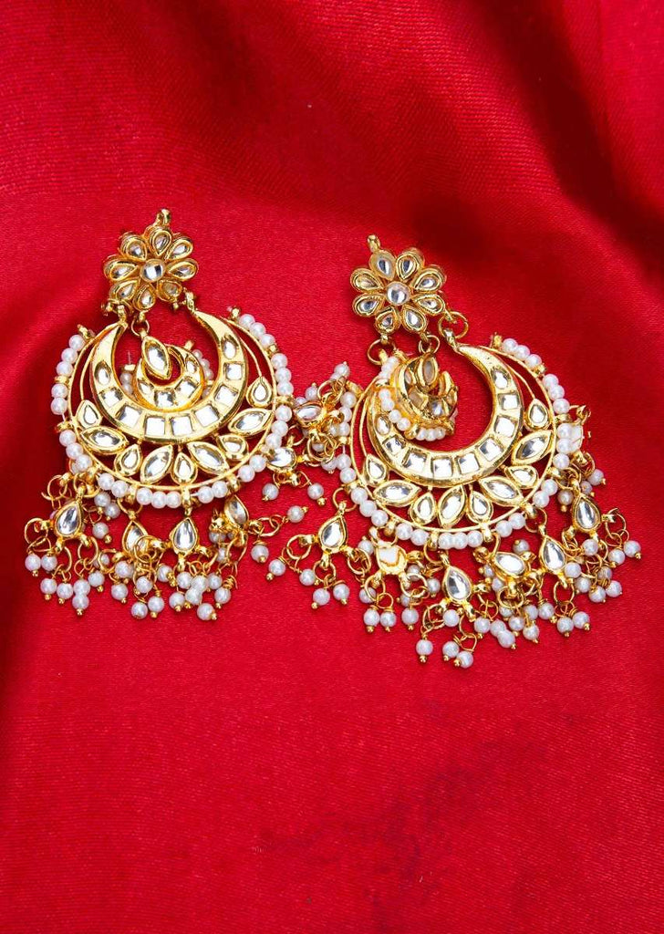 Gold plated chandbali earring with nano moti drops only on Kalki