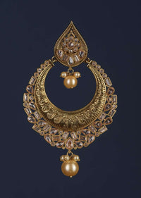 Gold Plated Chandbalis With Dangling Pearls And Crystals Online - Kalki Fashion