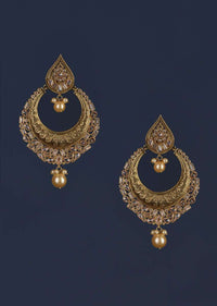 Gold Plated Chandbalis With Dangling Pearls And Crystals Online - Kalki Fashion