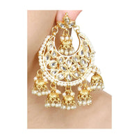 Gold Plated Chandbalis With Nano Jhumkas, Kundan And Pearls Online - Kalki Fashion