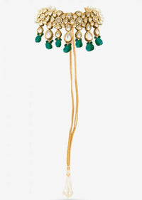 Gold Plated Choker Beautifully Hand crafted With Kundan And Elegant Dangling Green Beads By Prerto